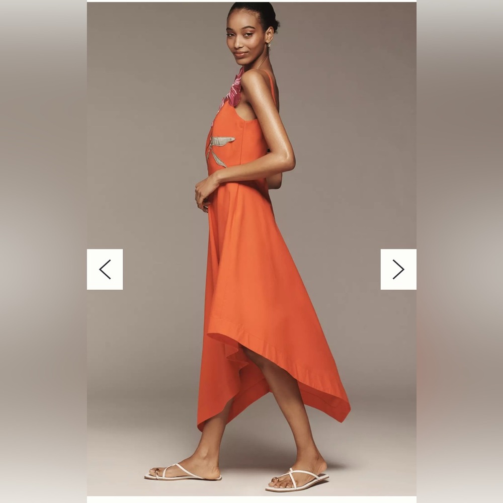 Anthropologie Yukiko Noritake Orange Floral One Shoulder Dress - Picture 5 of 9